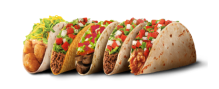 Tacos lined up in a row